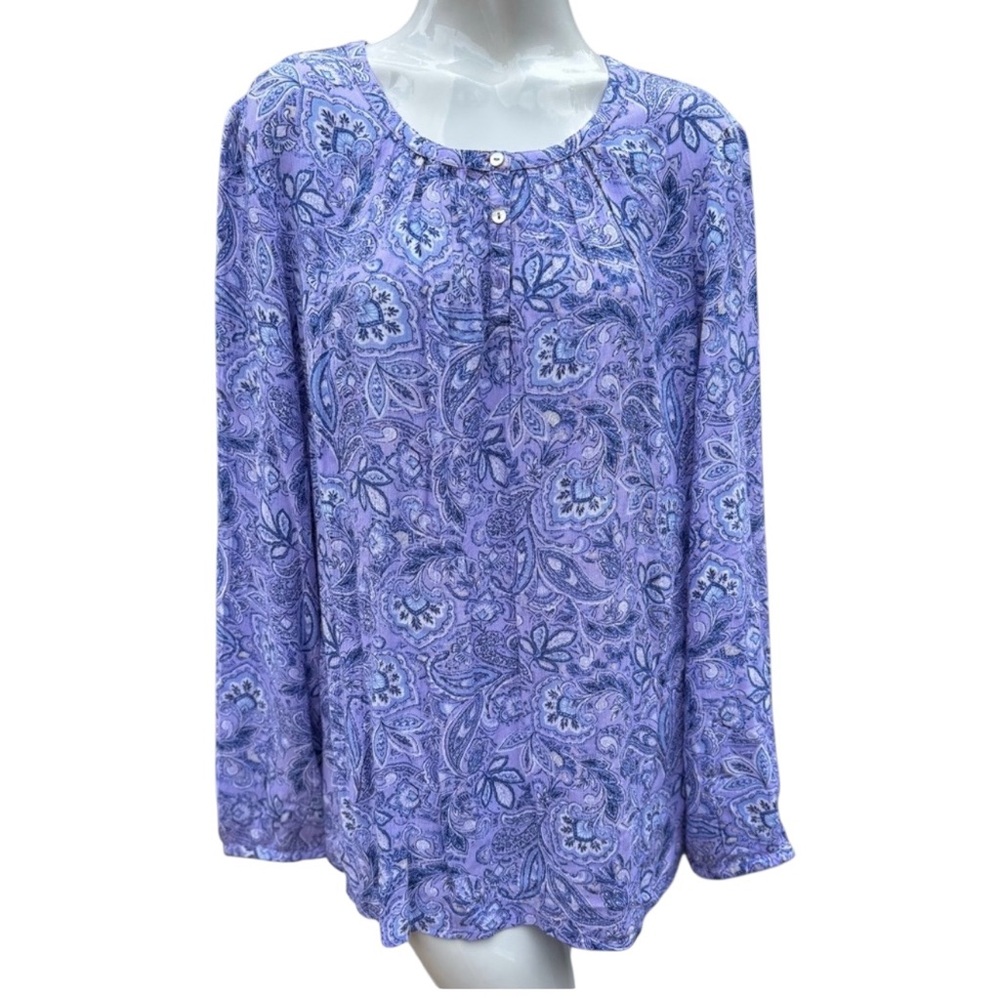 Appleseed Women's Lavender Purple Paisley Long Sleeve Half Button Up Sz Large - Picture 1 of 12